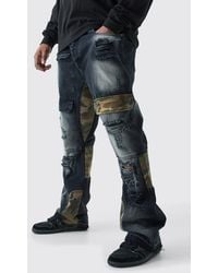 BoohooMAN - Plus Slim Rigid Flare Camo Repair Cargo Jeans - Lyst
