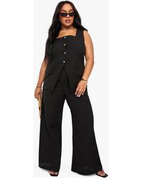 Boohoo - Plus Linen Look Square Neck Waistcoat And Tailored Wide Leg Trouser Co-Ord - Lyst