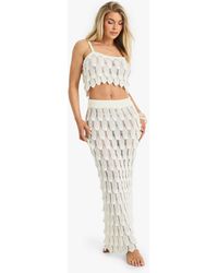 Boohoo - Falda Maxi Para La Playa De Punto Festoneada - Lyst