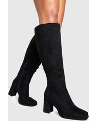 Boohoo - Wide Fit Block Heel Knee High Boots - Lyst