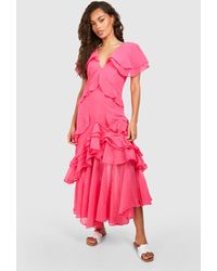 Boohoo - Pink Scoop Neck Short Sleeve Maxi Dress - Lyst