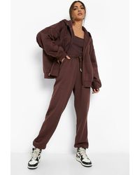 Boohoo Recycled Oversized Zip Hooded Tracksuit - Brown