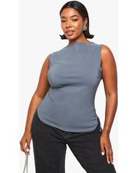 Boohoo - Plus Bengaline Ruched Asymmetric Hem Top - Lyst