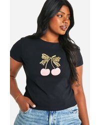 Boohoo - Plus Leopard Bow Cherry Baby Tee - Lyst