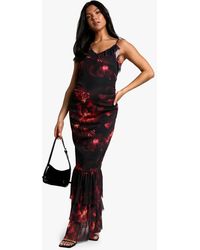 Boohoo - Maternity Floral Print Mesh Ruffle Hem Detail Strappy Maxi Dress - Lyst