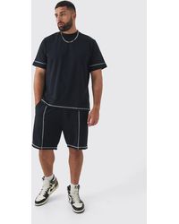 Boohoo - Plus Oversized Extended Contrast Stitch T-shirt & Short Set - Lyst