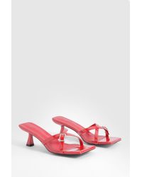 Boohoo - Patent Square Toe Buckle Detail Low Heeled Mules - Lyst