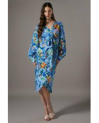 Coast - Printed Tie Front Wrap Jacquard Dress - Lyst
