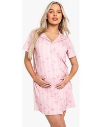 Boohoo - Maternity Bow Print Button Through Collar Nightie - Lyst