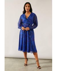 Wallis - Petite Leopard Ruffle Wrap Midi Dress - Lyst