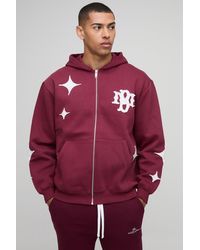 BoohooMAN - Oversize Hoodie mit BM Sternen-Applikation und Reißverschluss - Lyst