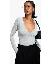 Boohoo - Wrap Front Long Sleeve Top - Lyst