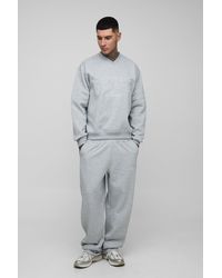 BoohooMAN - Tall Oversized Boxy V-Neck Varsity Applique Sweatshirt Tracksuit - Lyst