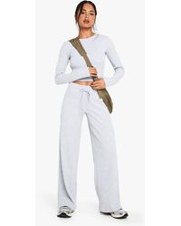 Boohoo - Waffle Drawstring Straight Leg Trouser - Lyst