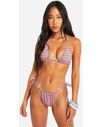 Boohoo - Stripe Towelling O-Ring Triangle Bikini Set - Lyst