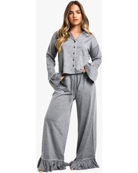 Boohoo - Petite Frill Hem Long Sleeve Pyjama Set - Lyst