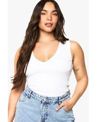 Boohoo - Plus Rib V Neck Tank Top - Lyst