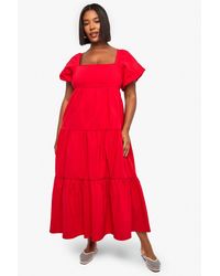 Boohoo - Plus Tiered Puff Sleeve Midaxi Smock Dress - Lyst
