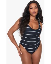 Boohoo - Plus Swimwear Essentials Stripe Scoop Swimsuit - Lyst