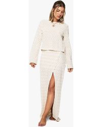 Boohoo - Falda Maxi Para La Playa De Punto En Zigzag - Lyst