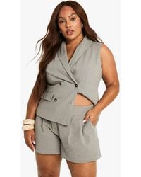 Boohoo - Plus Linen Tailored Short - Lyst