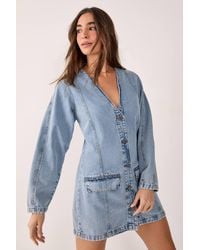 Nasty Gal - Denim Button Through Cocoon Sleeve Mini Dress - Lyst
