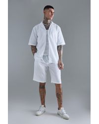 Boohoo - Tall Drop Revere Linen Shirt & Short Set In White - Lyst