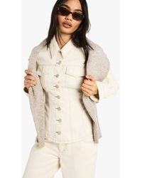 Boohoo - Ecru Denim Cinched Waist Jean Jacket - Lyst