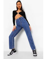 Boohoo Straight Leg Bum Rip Jeans With Print - Blue