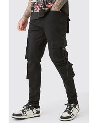 Boohoo - Tall Stretch Skinny Cargo Pocket Detail Jean In True Black - Lyst