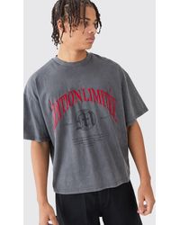 BoohooMAN - Oversized Boxy Acid Wash Edition Embroidered T-shirt - Lyst