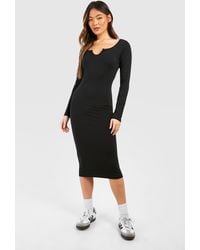 Boohoo - Notch Neck Long Sleeve Jersey Midi Dress - Lyst