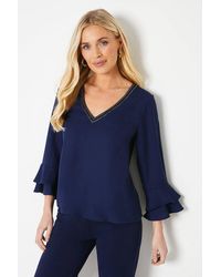 Wallis - Petite Occasion Embellished Ruffle Sleeve Blouse - Lyst