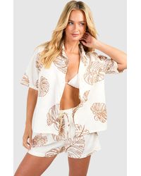 Boohoo - Tropical Linen Look Shirt & Short Beach Co-ord - Lyst