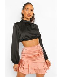 satin frill skirt wrap skater dress