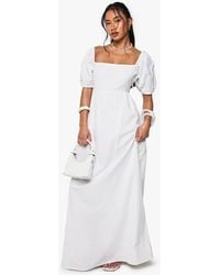 Boohoo - Linen Tie Back Puff Sleeve Maxi Dress - Lyst