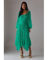 Warehouse - Chiffon Gathered Seam Halter Tie Hanky Hem Midi Dress - Lyst