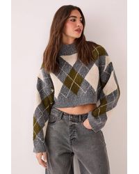 Nasty Gal - Brushed Argyle Turtleneck Boxy Cropped Sweater - Lyst