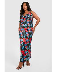 Boohoo - Plus Floral Printed Satin Maxi Dress - Lyst