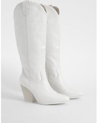 Boohoo - Embroidered Knee High Western Cowboy Boots - Lyst