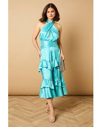 Oasis - Halterneck Satin Jacquard Midi Dress - Lyst