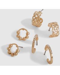 Boohoo - Gold Mini Hoop Earrings 3 Pack - Lyst