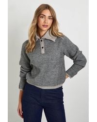 Boohoo - Oversized Collar Button Down Knitted Sweater - Lyst