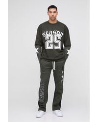 BoohooMAN - Oversized Mesh Layer Varsity Printed Gusset T-Shirt & Sweatpants Set - Lyst