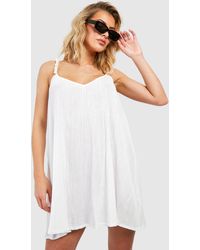 Boohoo - Crinkle Shell Straps Beach Mini Dress - Lyst