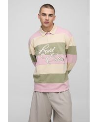 BoohooMAN - Oversized Stripe Embroidered Rugby Polo - Lyst