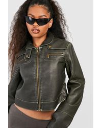 Boohoo - Vintage Look Zip Detail Faux Leather Jacket - Lyst