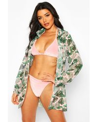 Boohoo Womens Strandhemd Mit Tropischen Streifen - Pink