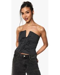 Boohoo - Marl Bengaline Tie Front Detail Bandeau Top - Lyst