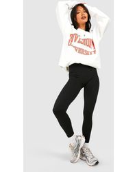 Boohoo - Thick Waistband Fleece Lined Seam Front Leggings - Lyst